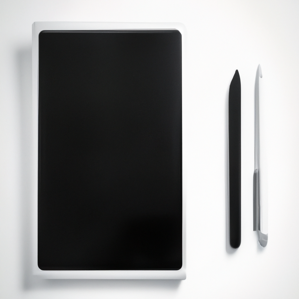 Digital line art essentials course cover, tablet and stylus with crisp monochrome lines